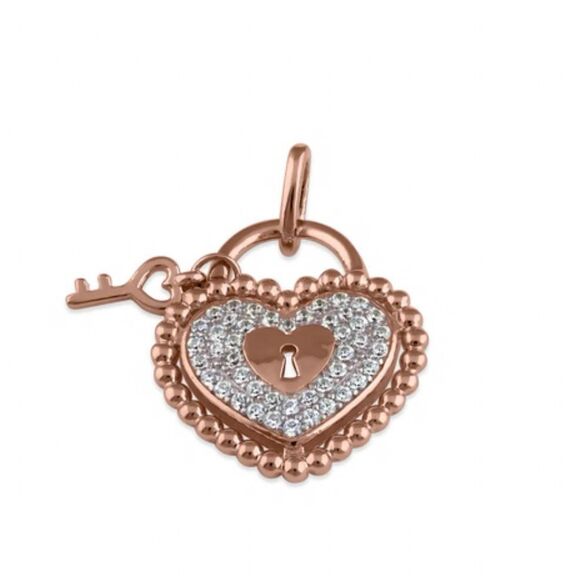 Rose Gold Heart and Lock CZ Necklace Pendant New - Picture 2 of 4